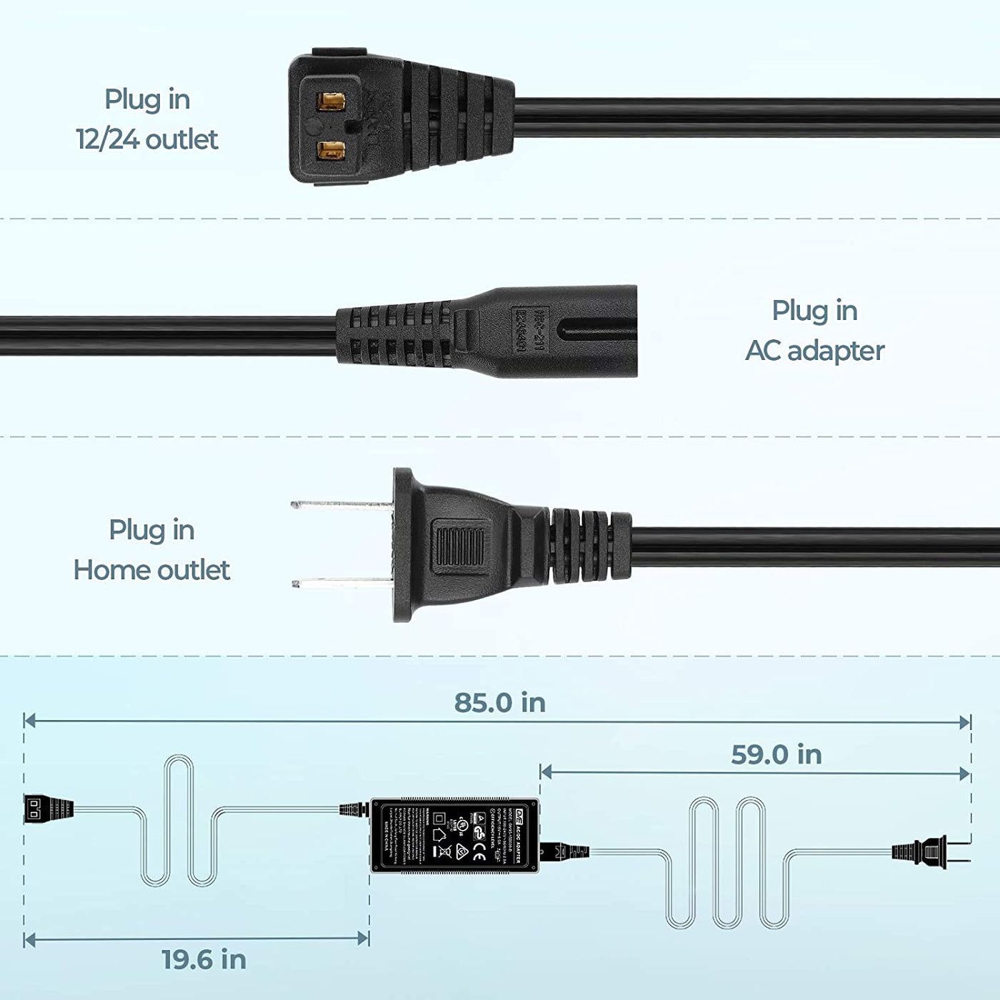 110~240V AC Power Cord for Car Freezer Portable Fridge Refrigerator