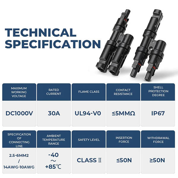 Solar Branch Connectors Y Connector with specifications