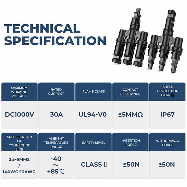 Solar MC4Y2 Branch Connectors MMMF+FFFM Pair